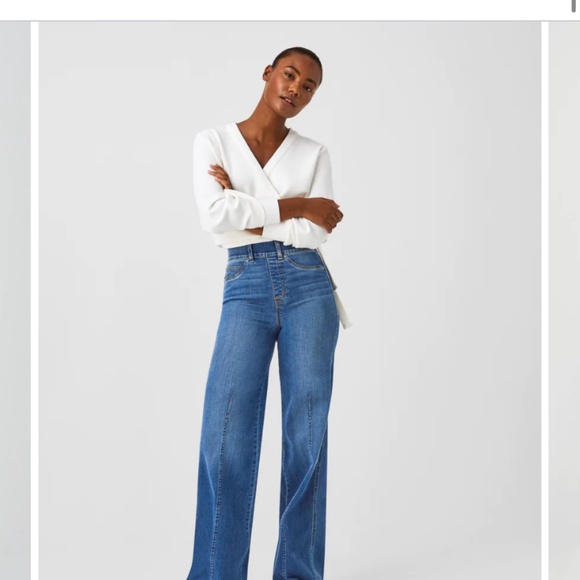 Spanx Seamed Front Wide Leg Jeans Vintage Indigo Large TALL - Picture 3 of 3